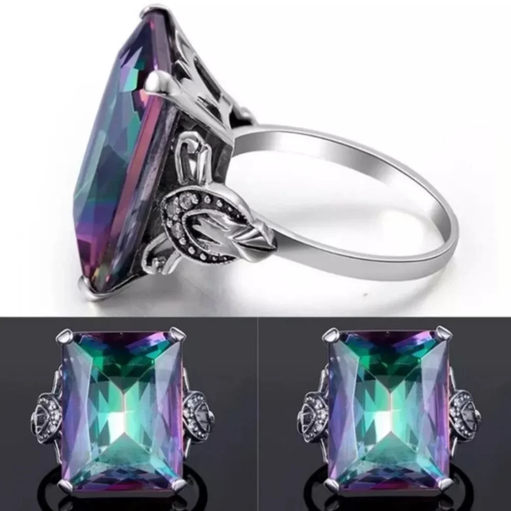 *Huge Magical Mystic Topaz Sterling Silver Ring